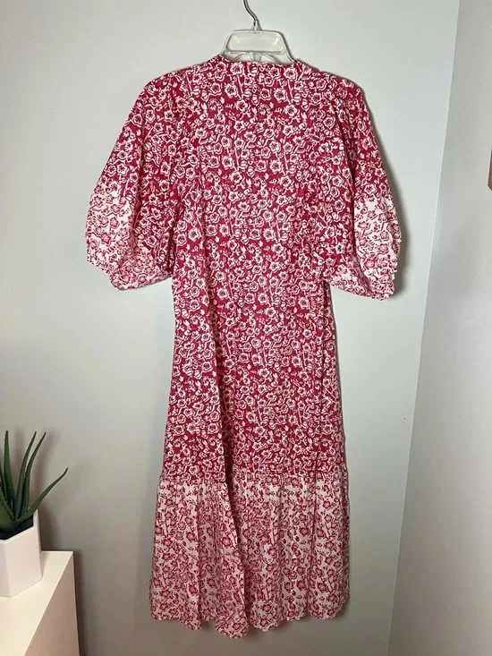 Ro’s Garden TuckerNuck Red Floral Peasant Prairie Midi Dress Cottagecore Sz XS - Picture 4 of 4
